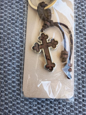Keychain with wooden cross, new