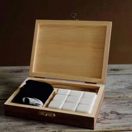 Wooden gift box with 9 granite chilling stones