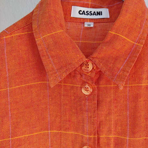 Cassani 100% linen checked orange shirt small 36 used