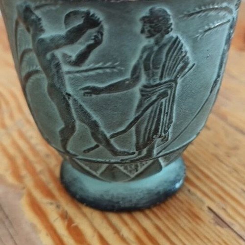 Decorative vase like new, handmade terracotta with Greek mythology design