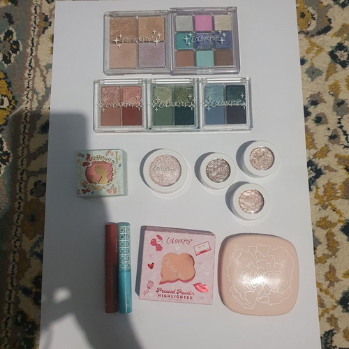 ColourPop makeup set 14 items lightly used, green palette repaired