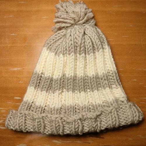 Knitted handmade wool hat new, gray and beige