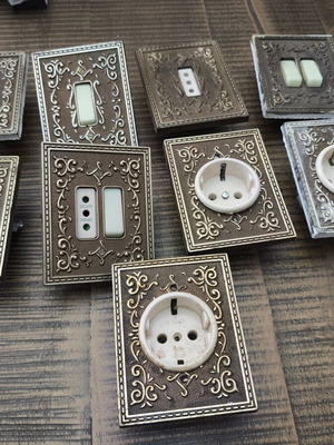 VIMAR vintage switches and sockets set used, bronze embossed plates
