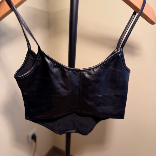 Crop top Celestino new, leather, black, size L