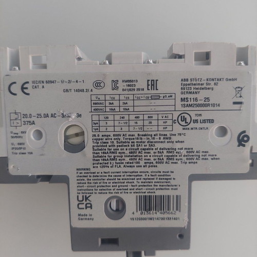 Thermal magnetic switch ABB 20-25A MS116-25 used