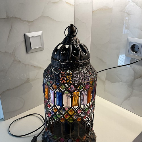 Inart handmade lantern lamp, 45 cm, metal with colorful glass