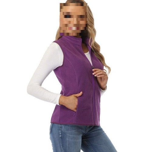 Fuinloth women's lightweight fleece vest with high collar and pockets, purple, XL