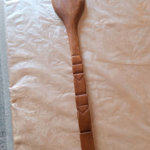 Vintage decorative wooden wall spoon 69 cm, Boho Tiki style
