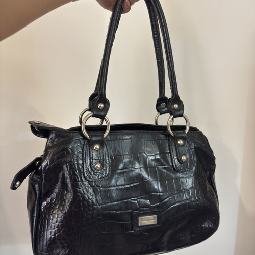 Efstathopoulos Black Genuine Leather Shoulder Bag preloved condition