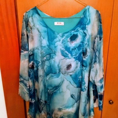 Tunic floral blue with inner tank top, new, one size