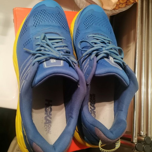 Hoka One One Clifton 6 athletic shoes used size 47 blue yellow