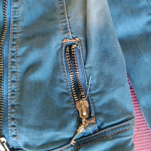 Denim jacket medium with sequins and accessories like new, blue