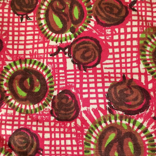 Vintage cotton fabric in fuchsia, lime green and brown, like new, 4m