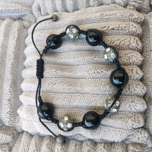 Shamballa bracelet used with black stone and rhinestones