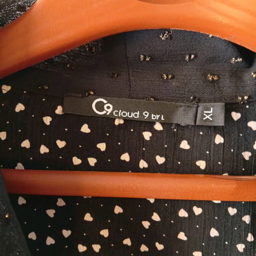 Cloud 9 black shirt with hearts like new, embroidered beads