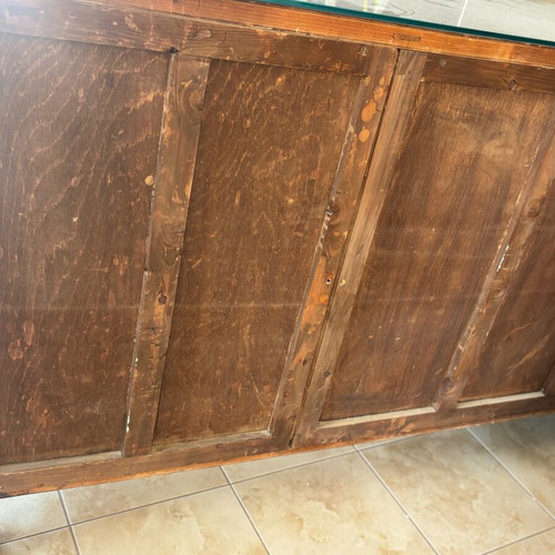 Vintage Walnut Buffet Table like new with carved lion legs and glass top