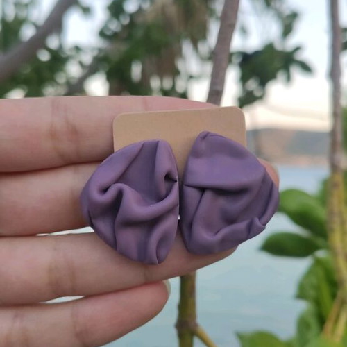 Handmade polymer clay earrings purple and silver, new