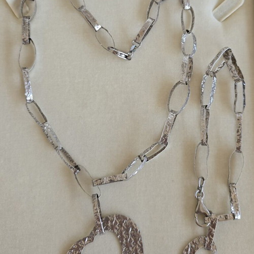 925 silver hammered necklace and bracelet set