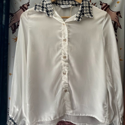 White satin shirt with tweed details like new