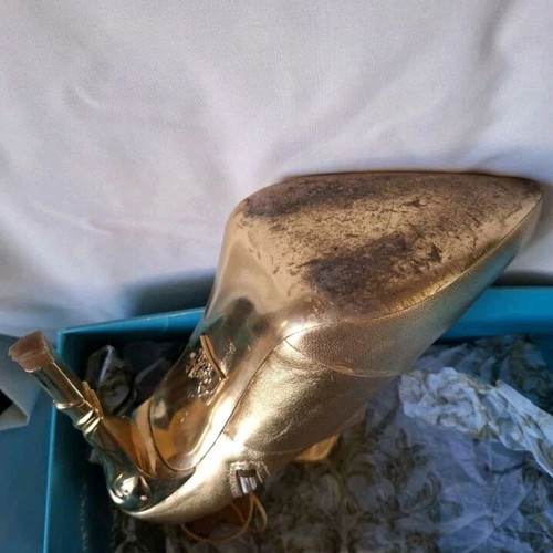 Anna Dello Russo x H and M gold leather booties like new