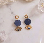 Polymer clay earrings with gold leaf and evil eye