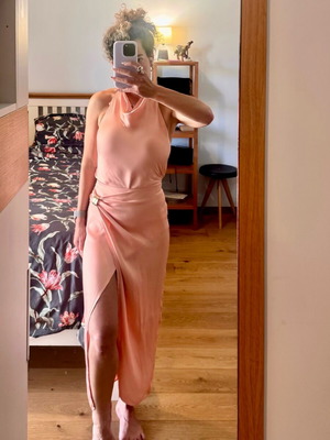 Zara set maxi skirt and backless top XS like new, pastel apricot