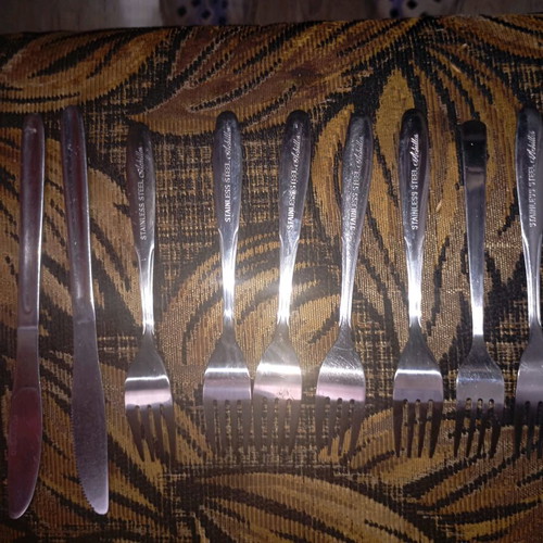 Vintage stainless steel cutlery set Achilles forks and GTSA-OLGA knives like new