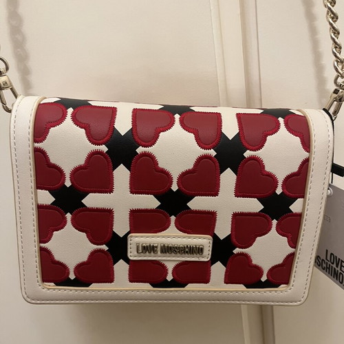 Love Moschino leather shoulder bag ivory red black