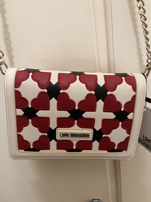 Love Moschino leather shoulder bag new, ivory-red-black