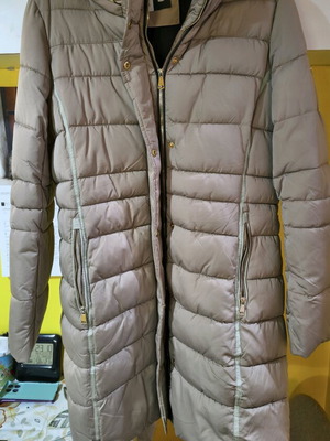 Long women's jacket with detachable fur gold new