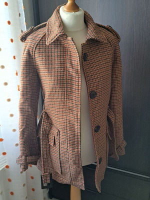 Brown tweed checkered women's coat Zara Trf British Collection like new