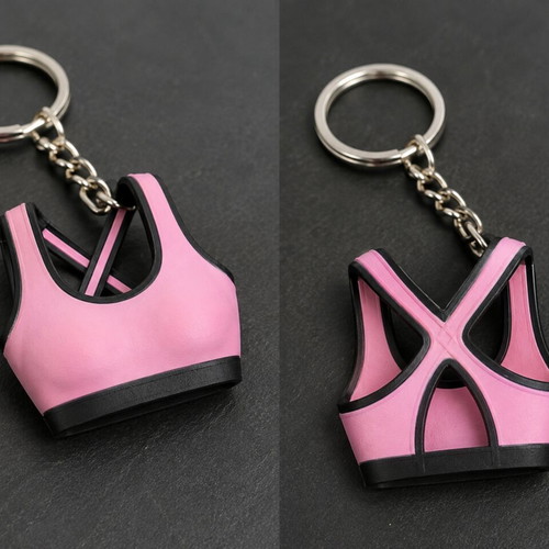 3D printed women's sports bra keychain PETG-CF, pink and black