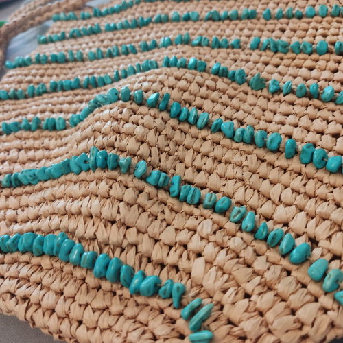 Zara summer boho chic shoulder bag with turquoise stones like new