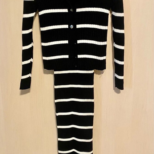 Rib set new black and white dress with jacket
