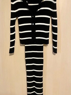 Rib set new black and white dress with jacket