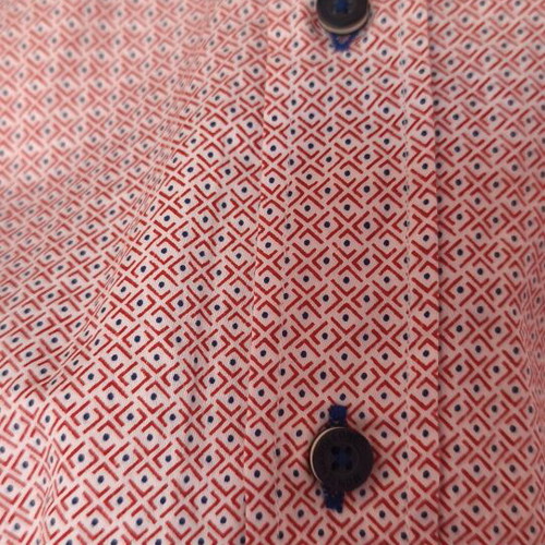 Napoleone men's long-sleeve shirt like new, red pattern with blue details, size M