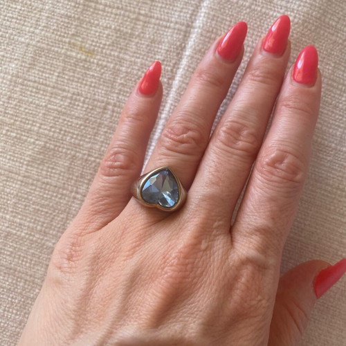 Ring new with blue heart, adjustable, stainless steel Couronne