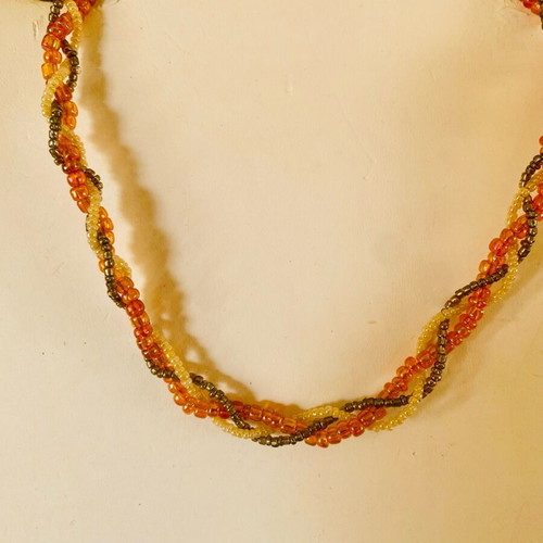 Handmade multistrand necklace with amber and colored beads new