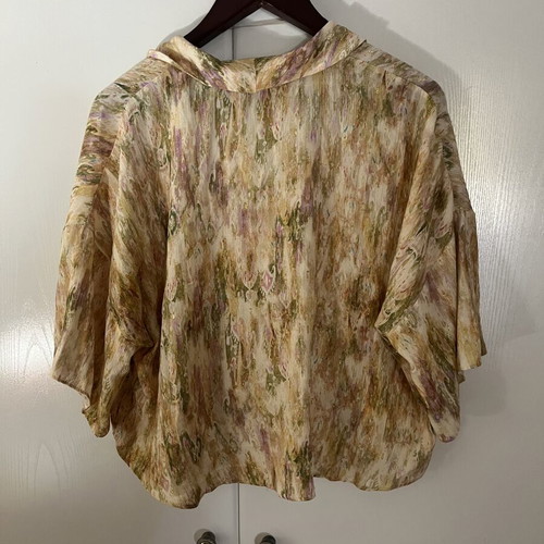 Zara blouse with front knot, beige and purple, like new, size large