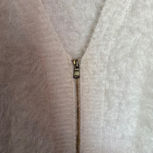 White cardigan with gold zipper and fluff new, size S