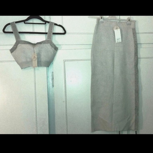 Sevenday knit crop top and maxi skirt set with rhinestones, new
