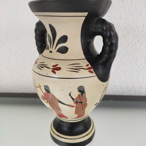Decorative ancient Greek handmade amphora used, clay