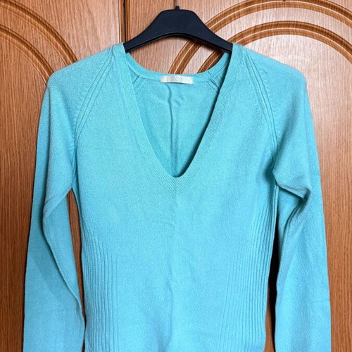 Marks & Spencer Mint Green V-Neck Ribbed Knit Jumper like new, UK 10 S