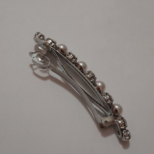 Hair Barrette with Faux Pearls and Rhinestones, Silver