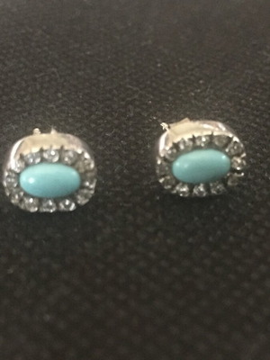 Silver earrings turquoise with zirconia new