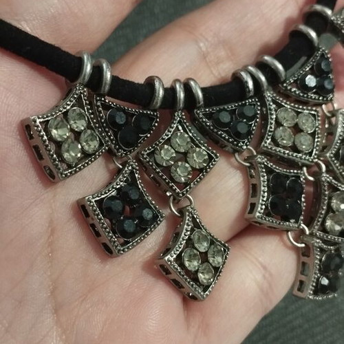 Velvet Boho-Chic Choker Necklace with Geometric Pendants, Al'Oro