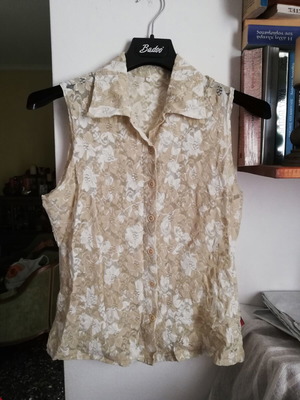 90s lace sleeveless blouse used, medium, beige
