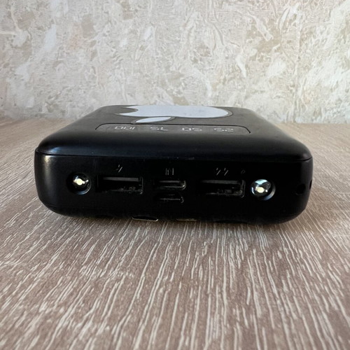 Power bank used with 3 cables and flashlight with two lamps
