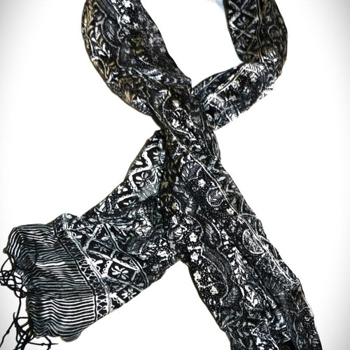 Siam Silk Black Batik Scarf 1.5x0.4m New