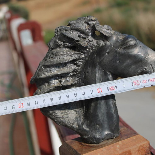 Solid lead horse head sculpture, 3 kg